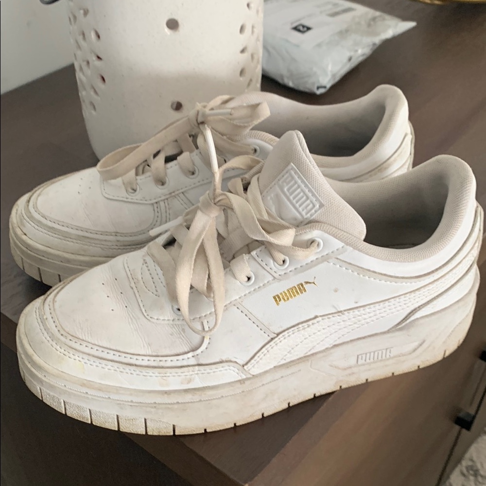 Puma White and Gold Athletic Shoes